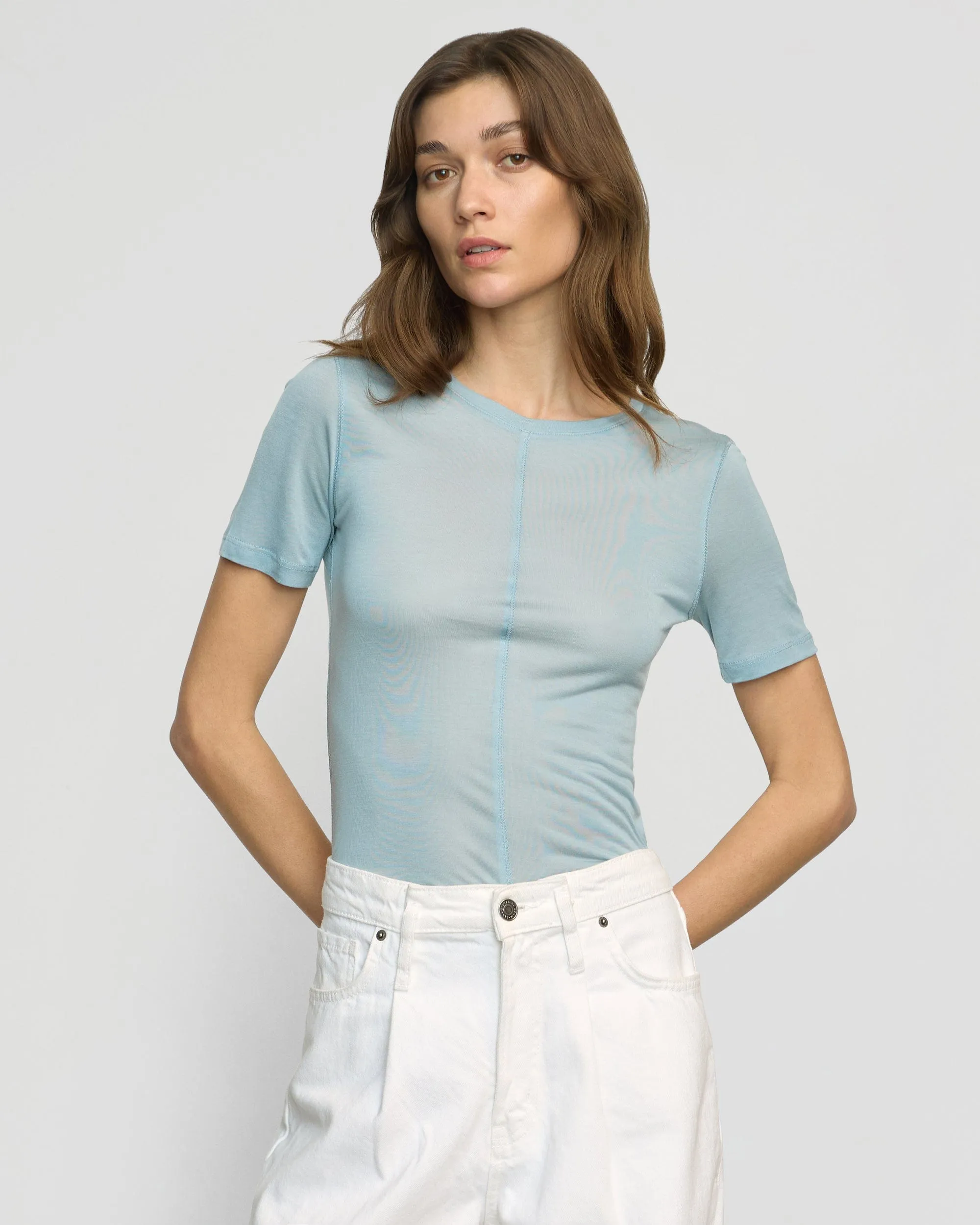 Thea Semi-Sheer Tencel Crew-Neck Tee NonIrritating Fabric