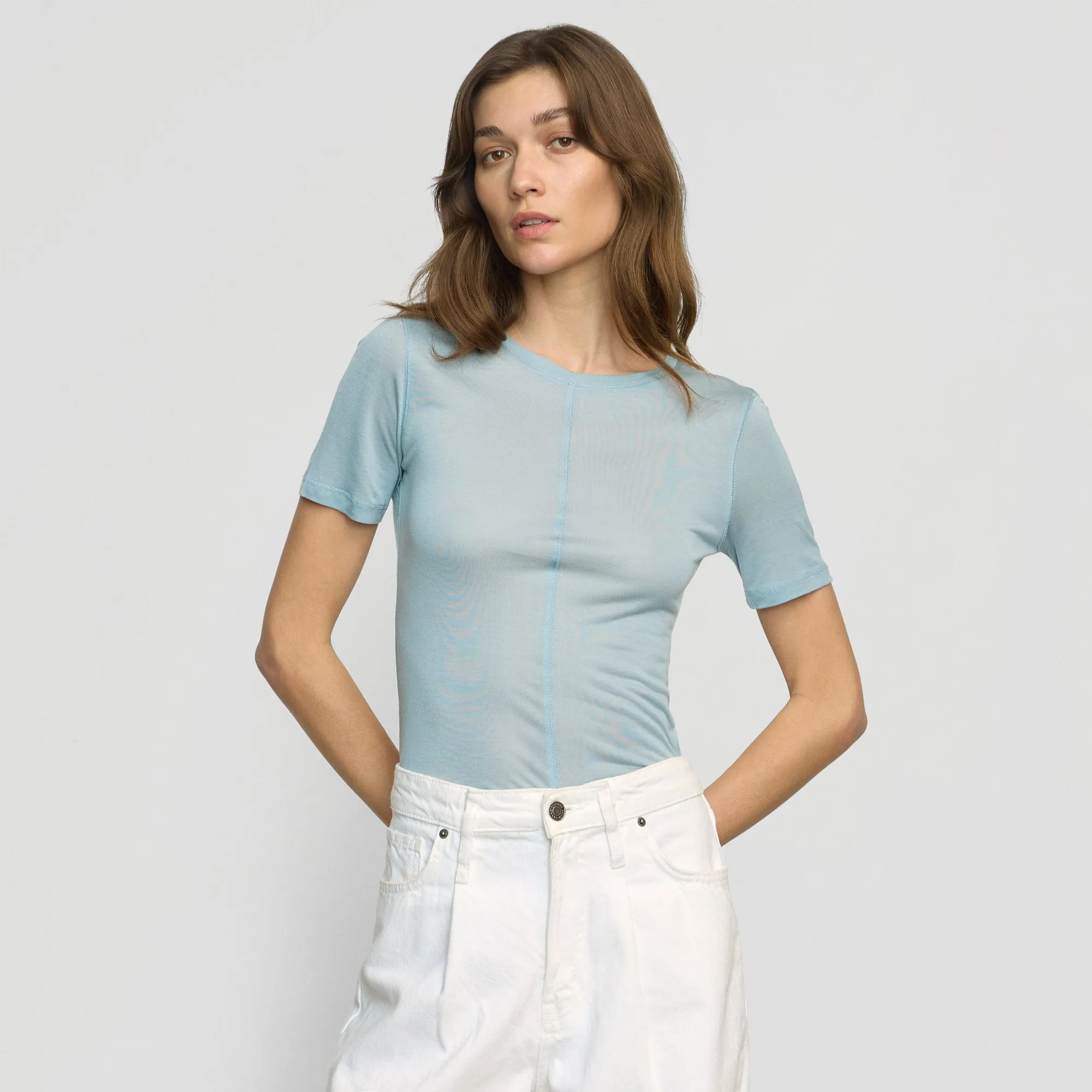 Tear Resistant Thea Semi-Sheer Tencel Crew-Neck Tee
