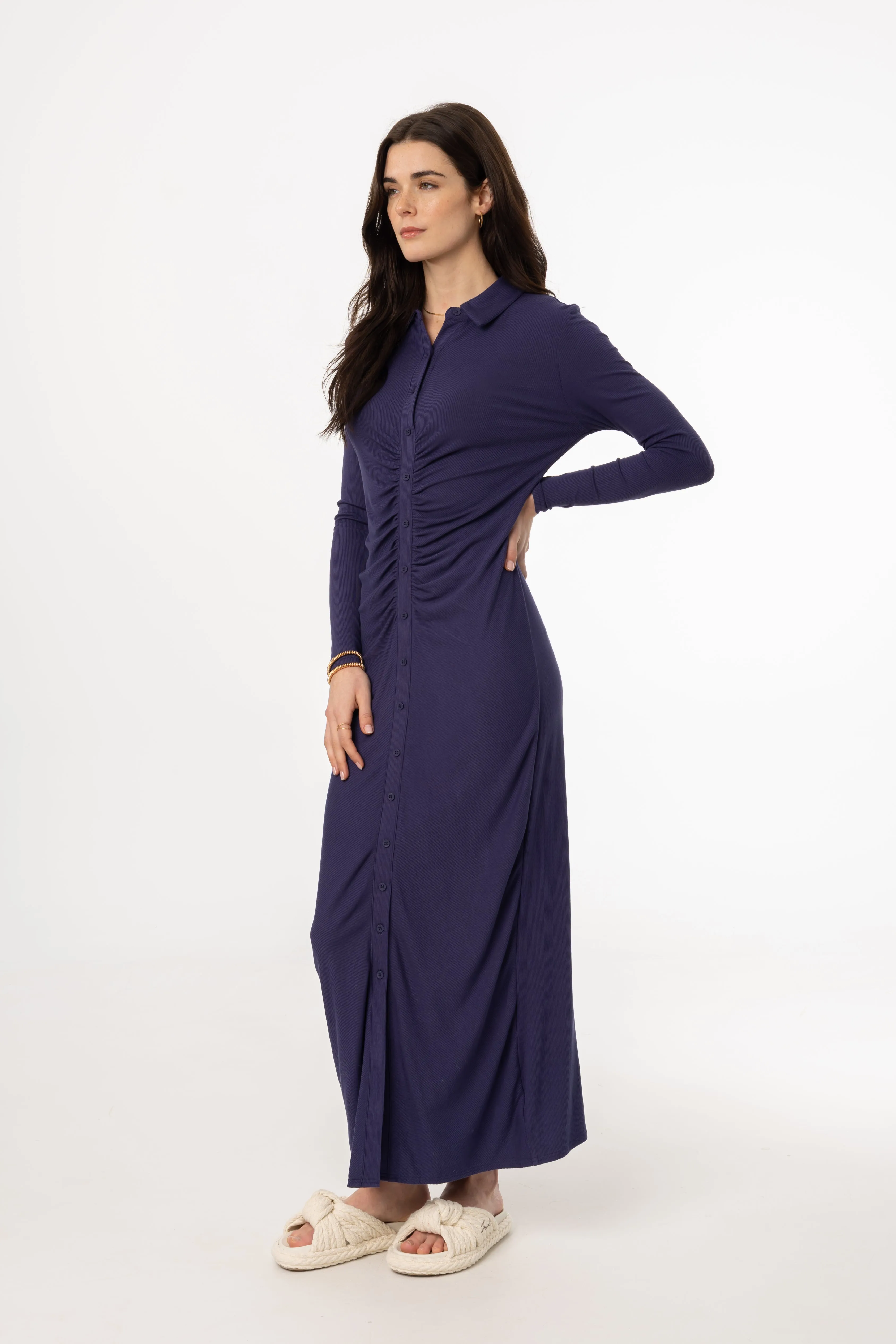 Practical Jacket Leader Core Navy Ruched Cardi Maxi Dress