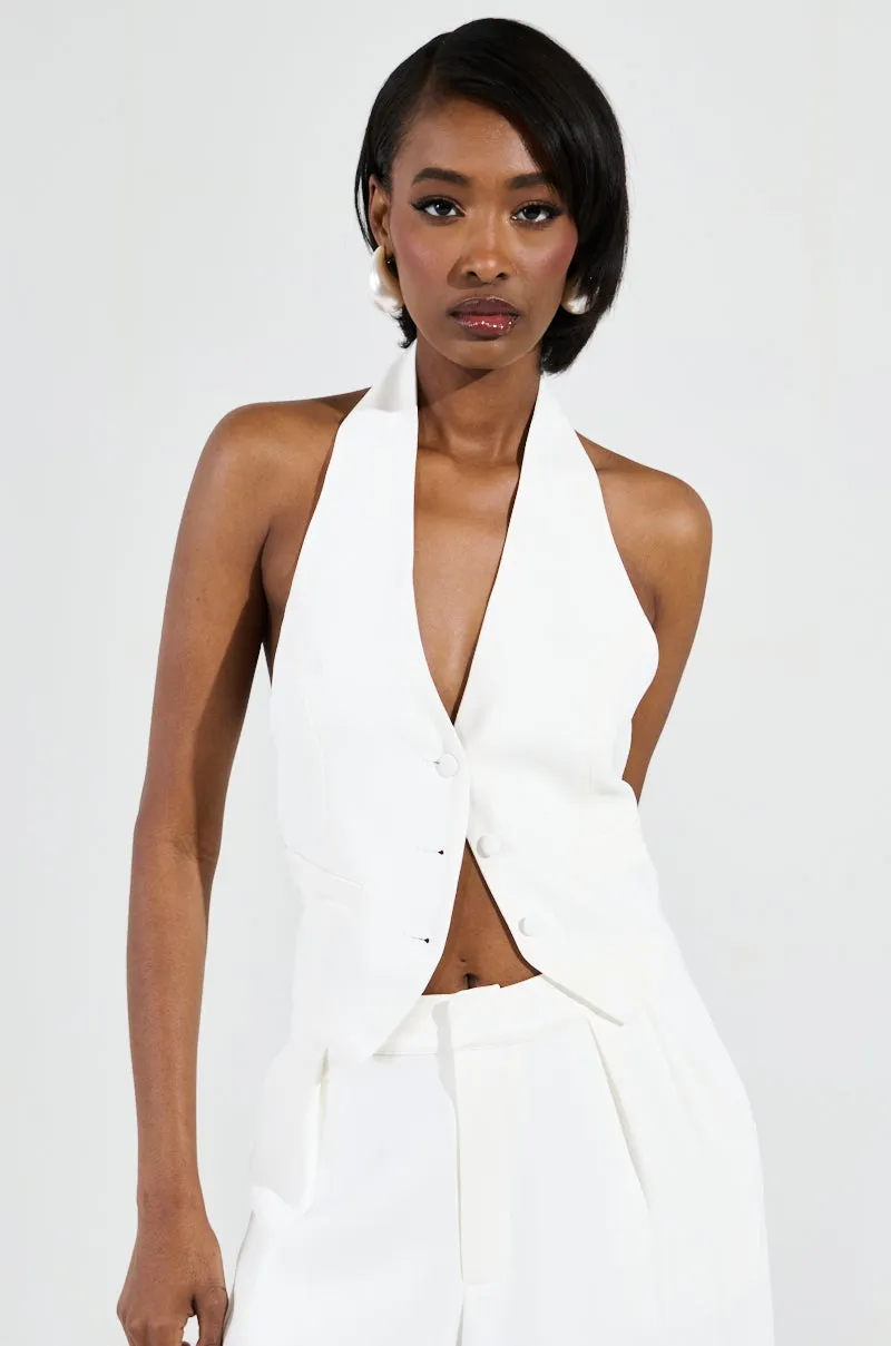 AMBROSIA CROPPED HALTER VEST IN WHITE high end market users
