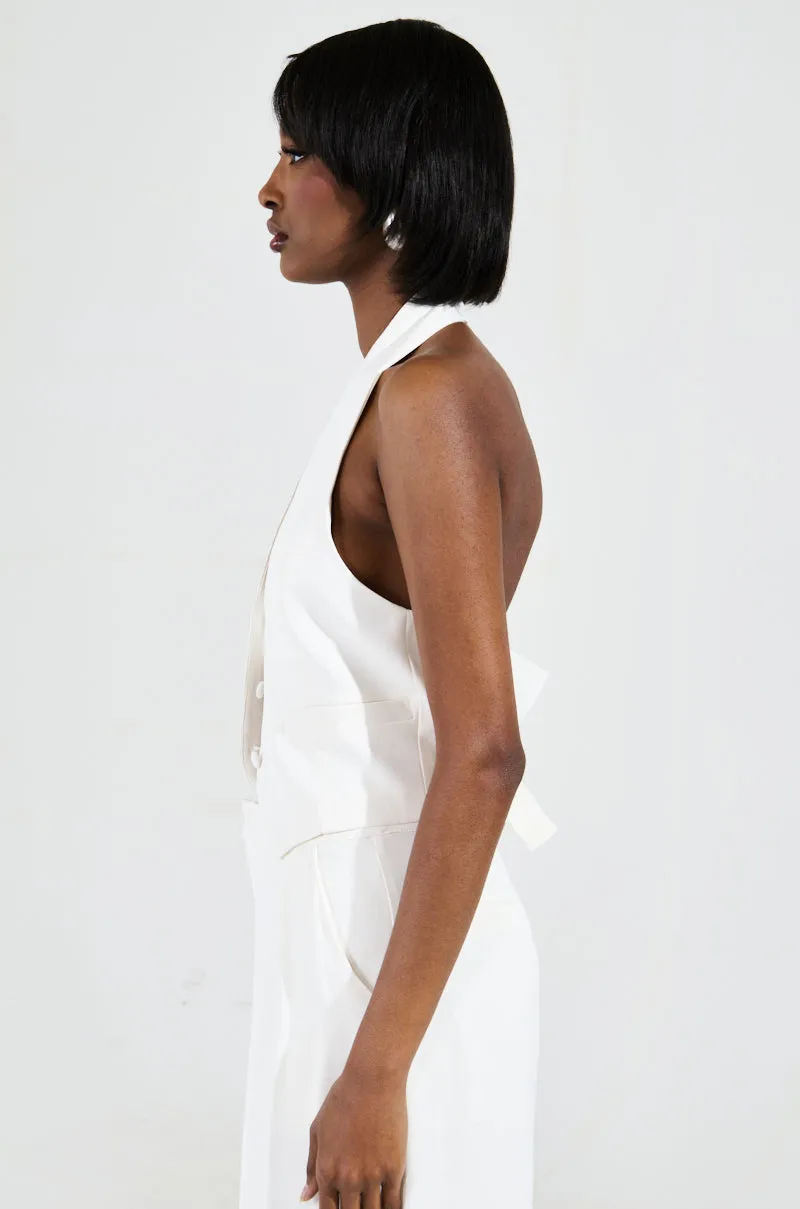 low end Stealthy AMBROSIA CROPPED HALTER VEST IN WHITE