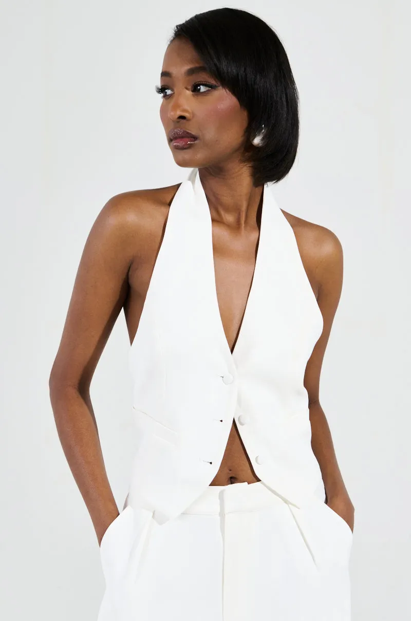 AMBROSIA CROPPED HALTER VEST IN WHITE Sweat Wicking Properties multi crewed