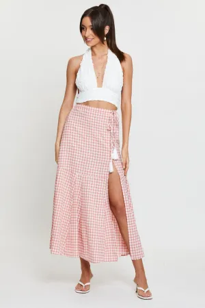 Smooth Layer Silicone Grip Trim Check Maxi Skirt High Waist Front Split
