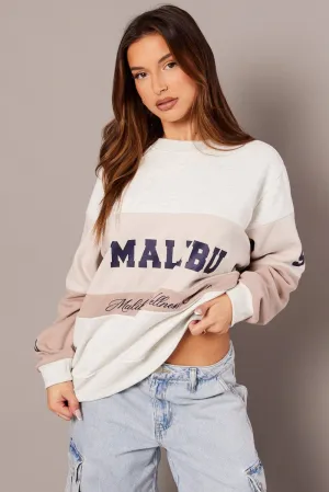 Lightweight Beige Graphic Sweater Long Sleeve