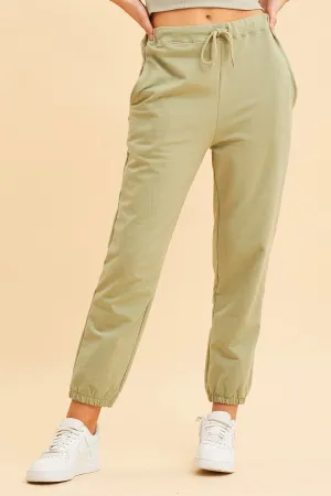 Seasonless wear Green Lounge Pant Cotton Terry Stretch Drawstring Waist
