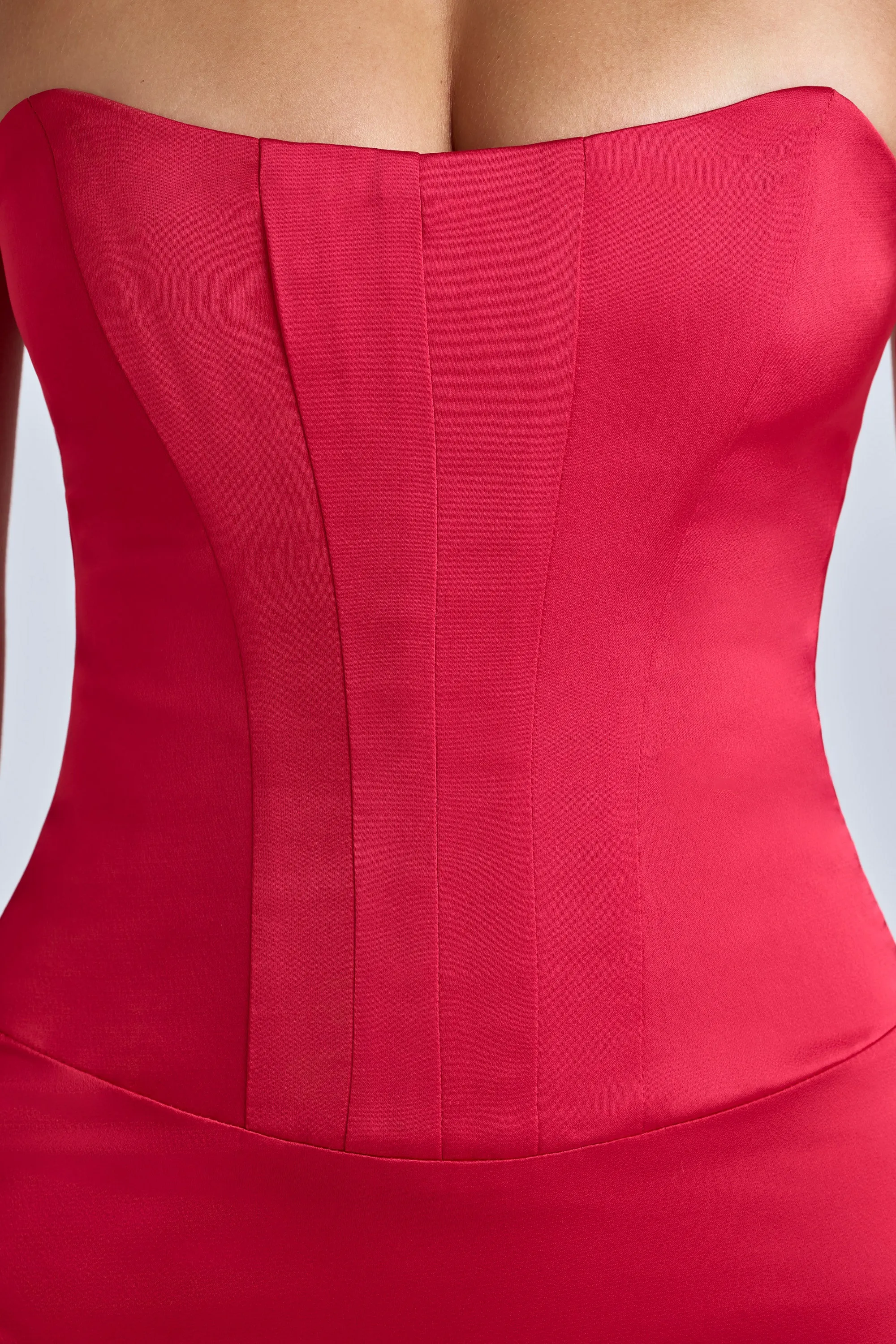 Lace-Up Corset Mini Dress in Cherry Red wrinkle free Elasticized Waistband