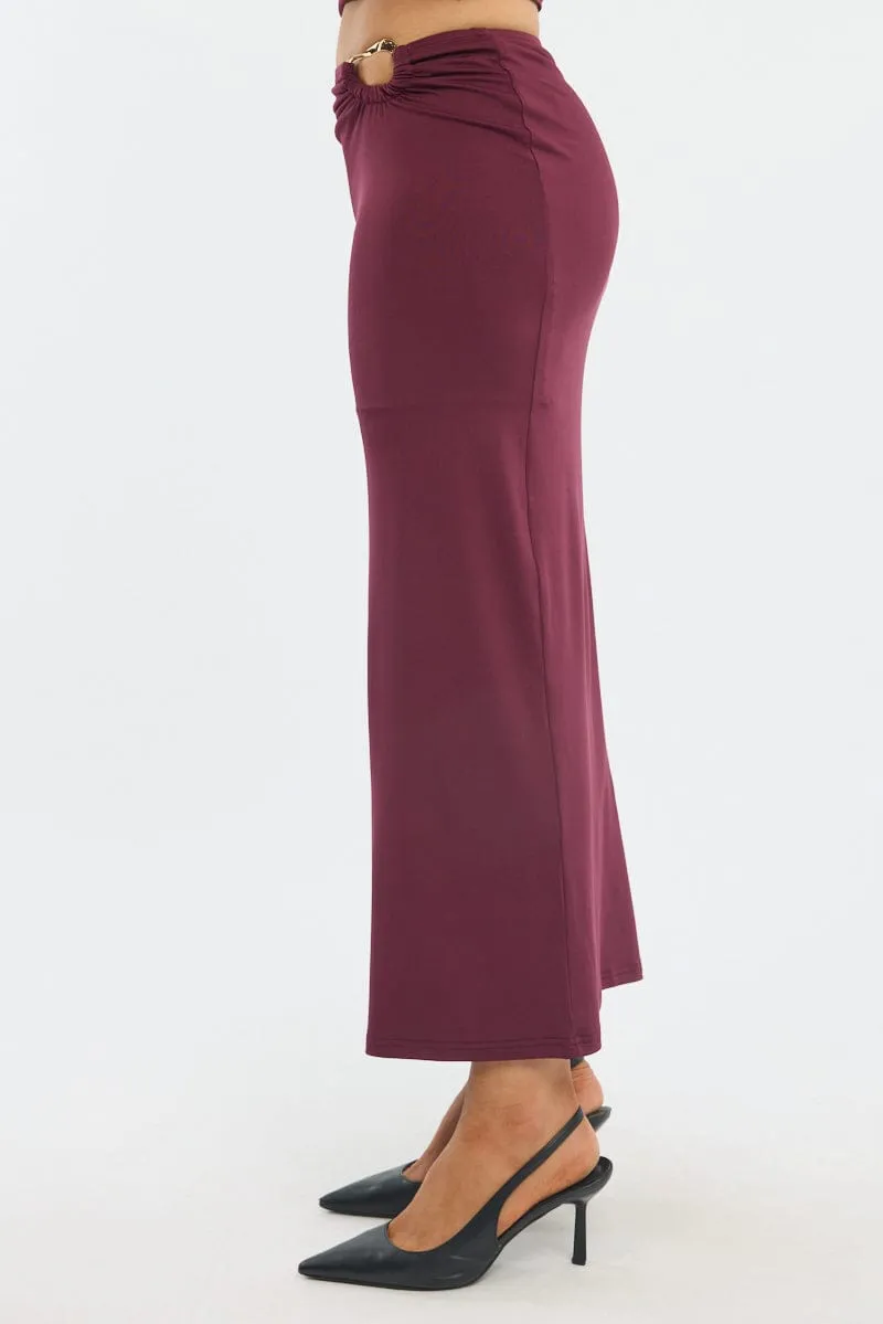 Red Hardware Buckle Maxi Skirt Modern Tones Layered Look