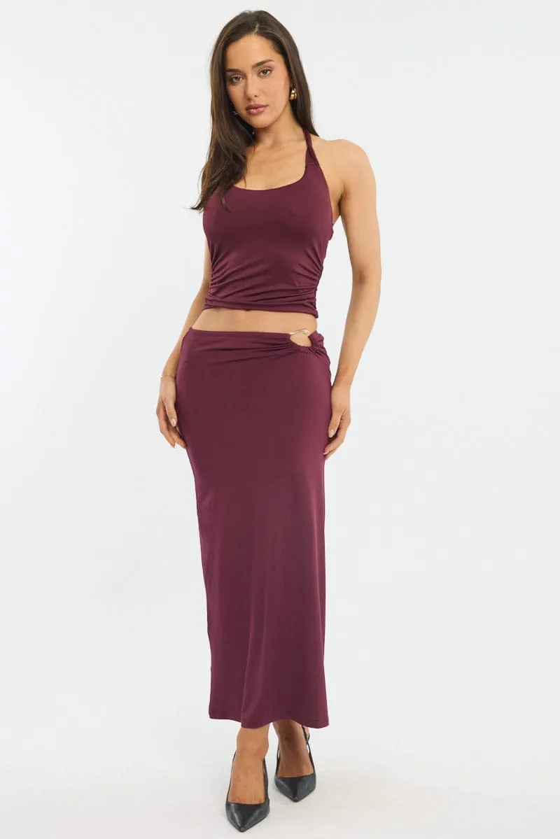 Subtle Shimmer Pure Vibes Red Hardware Buckle Maxi Skirt