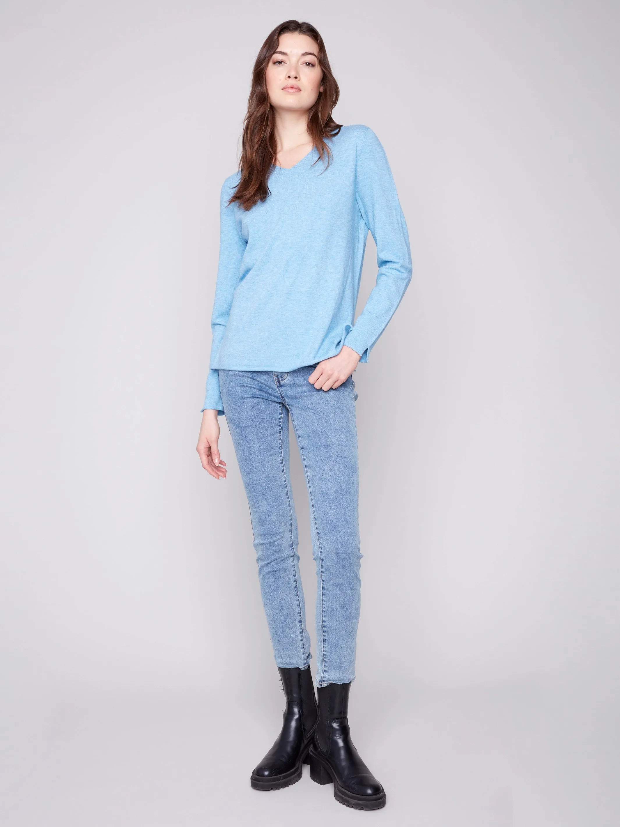 Layered Knitwear Elegant Knit Basic V-Neck Sweater - Heather Oxford