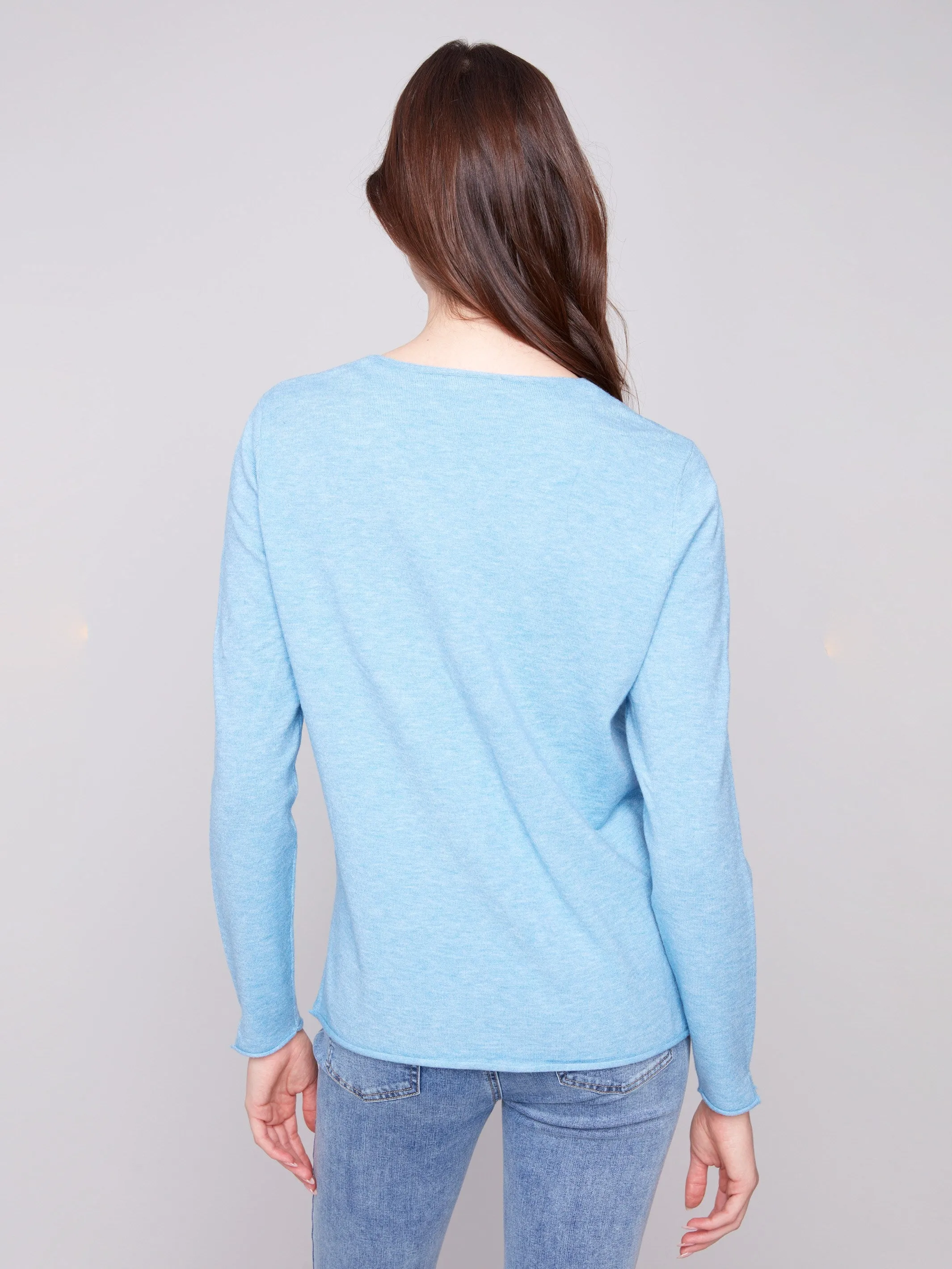 Reinforced Shoulder Seams Cozy Wearable Basic V-Neck Sweater - Heather Oxford