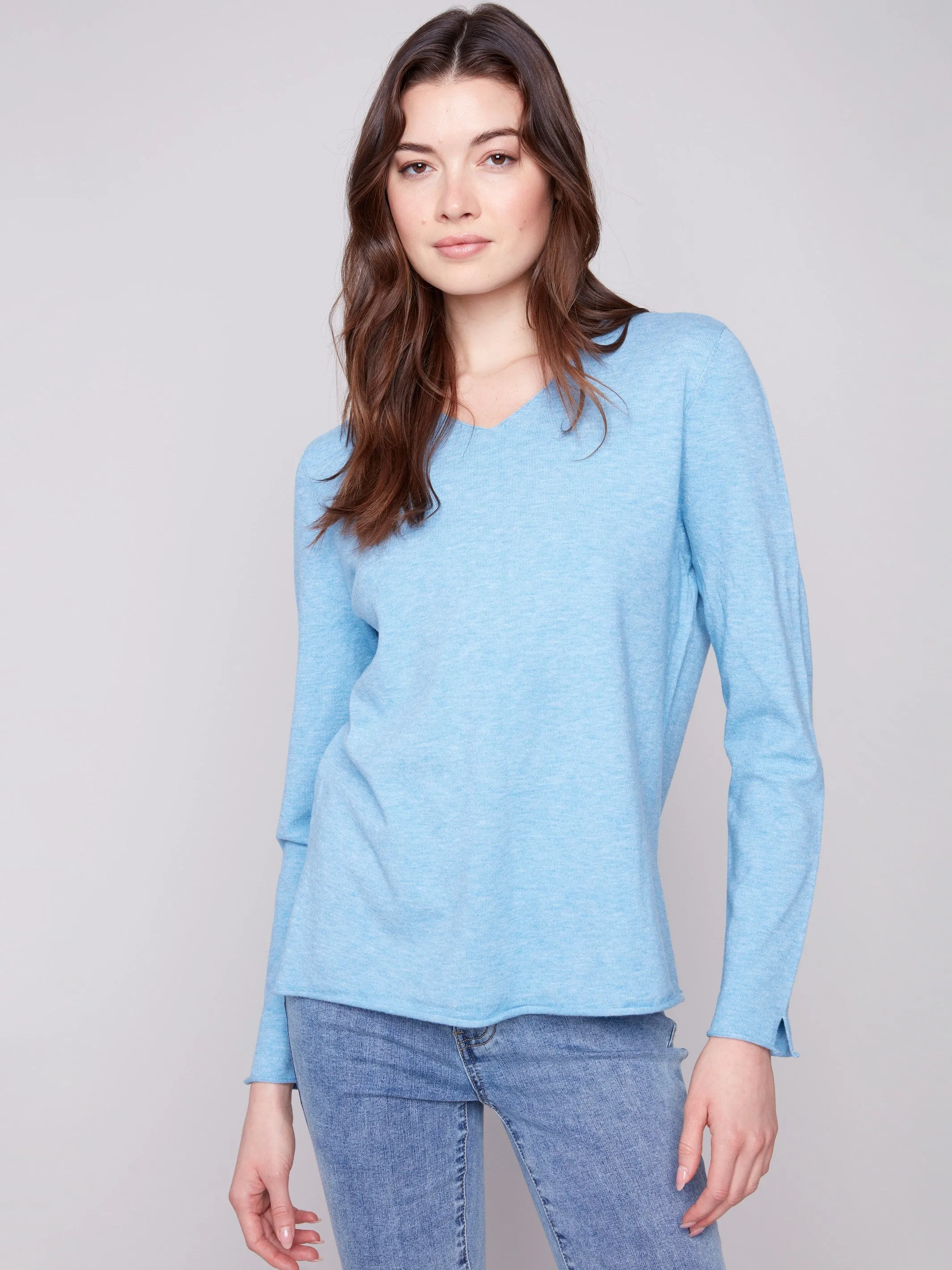 Essential Fashion Cozy pieces Basic V-Neck Sweater - Heather Oxford