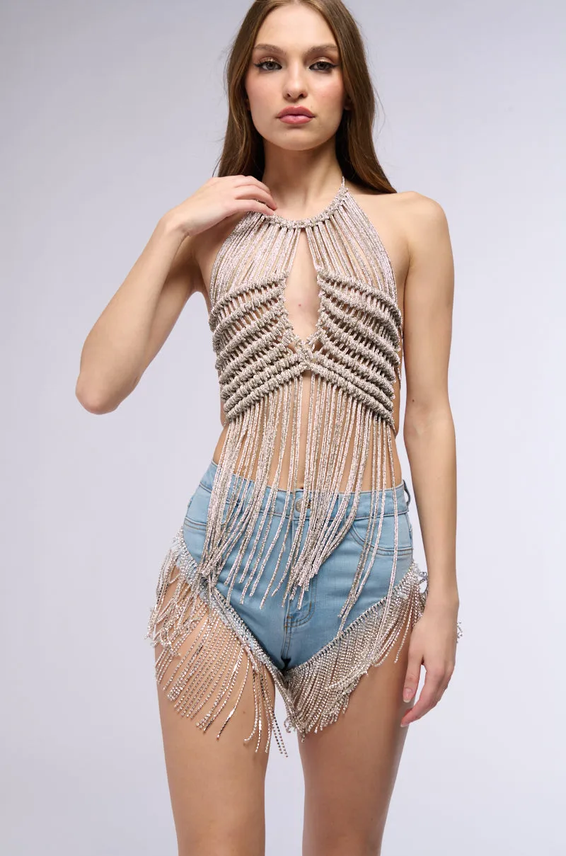 air based Urban Cool SPARKLE & SHINE EMBELLISHED FRINGE BRA TOP