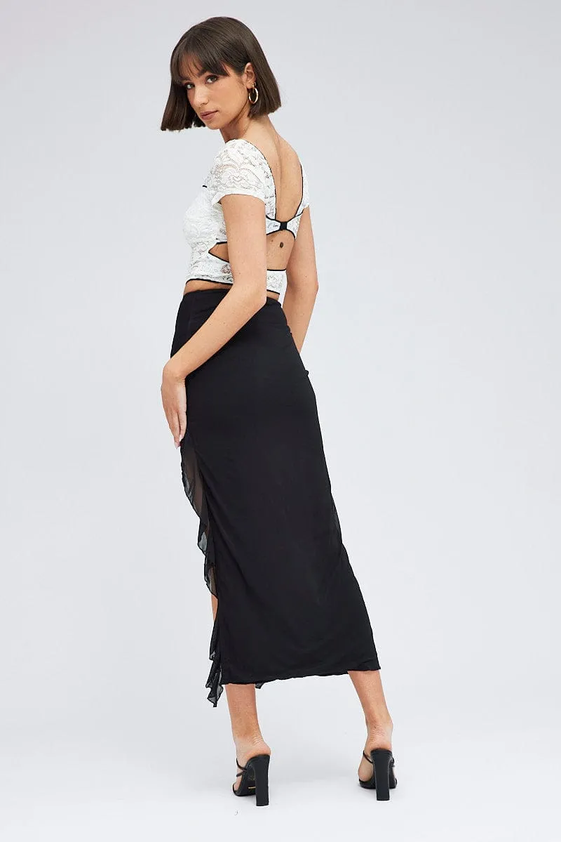 Tonal Look Jewel Tones Black Maxi Skirt Front Split Mesh