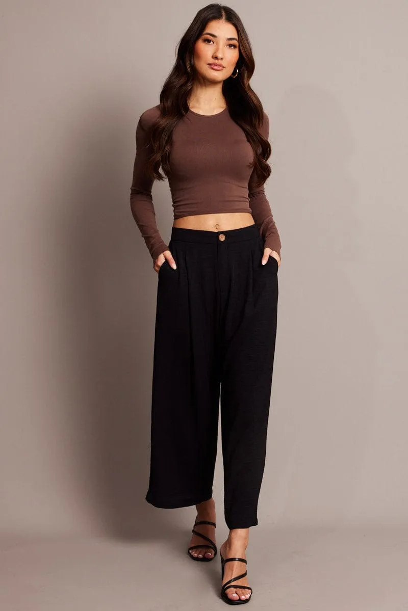 ComfortFit Black Wide Leg Pants Cropped