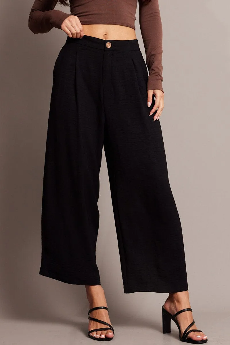 Black Wide Leg Pants Cropped Casual Vibe Simple Fit