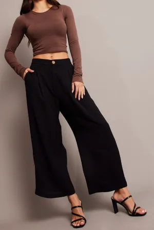 Hip Friendly Pockets Versatile Wear Black Wide Leg Pants Cropped