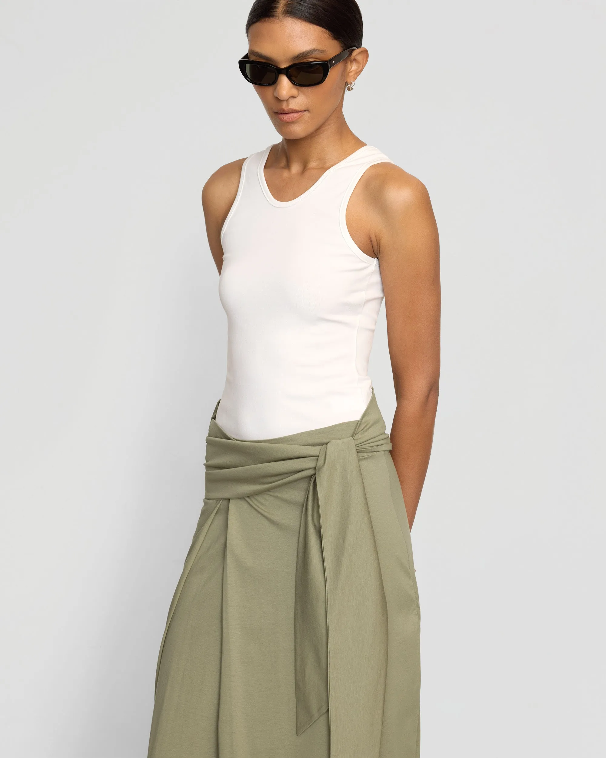 Elke Tie-Waist Maxi Skirt Metallic Finish
