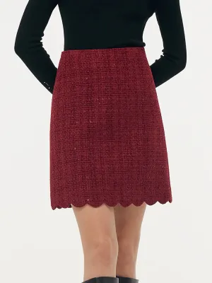 Simple Layer Breathable fabric Tweed Sequins Women Scallop Hem Mini Skirt