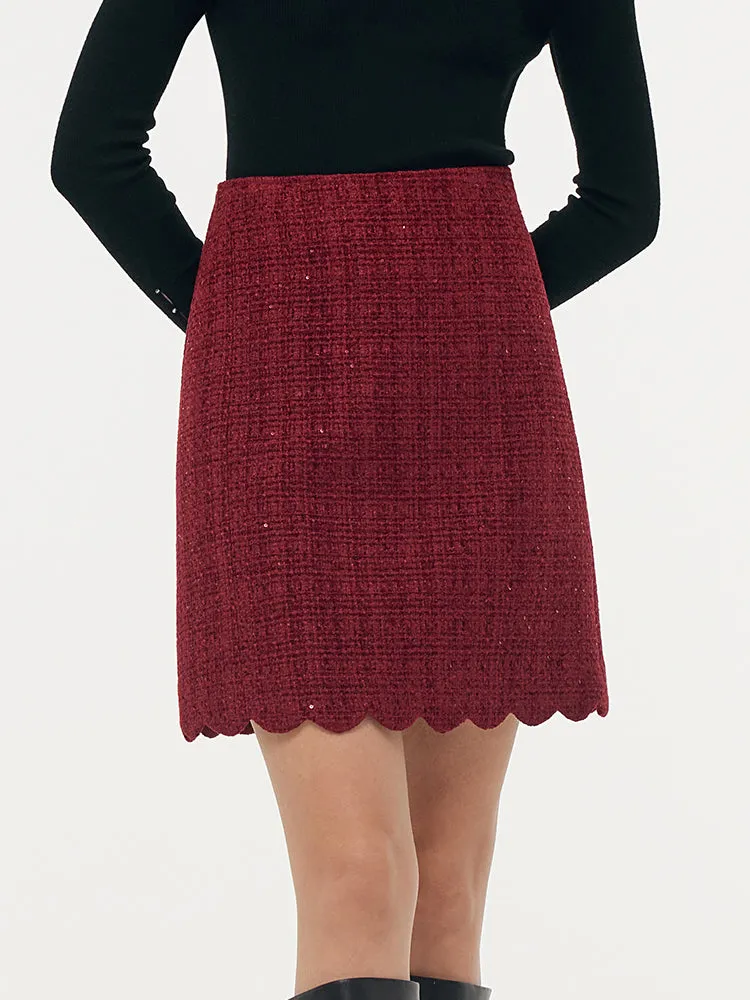 Tweed Sequins Women Scallop Hem Mini Skirt Mall Brand Look