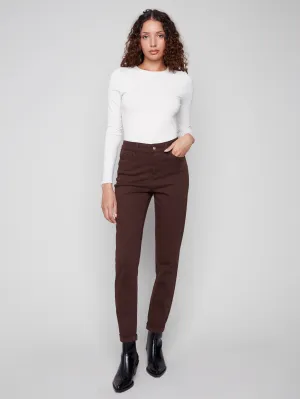 Cuffed Hem Twill Jeans - Mocha Party Look Weekend Warrior Easywear Style