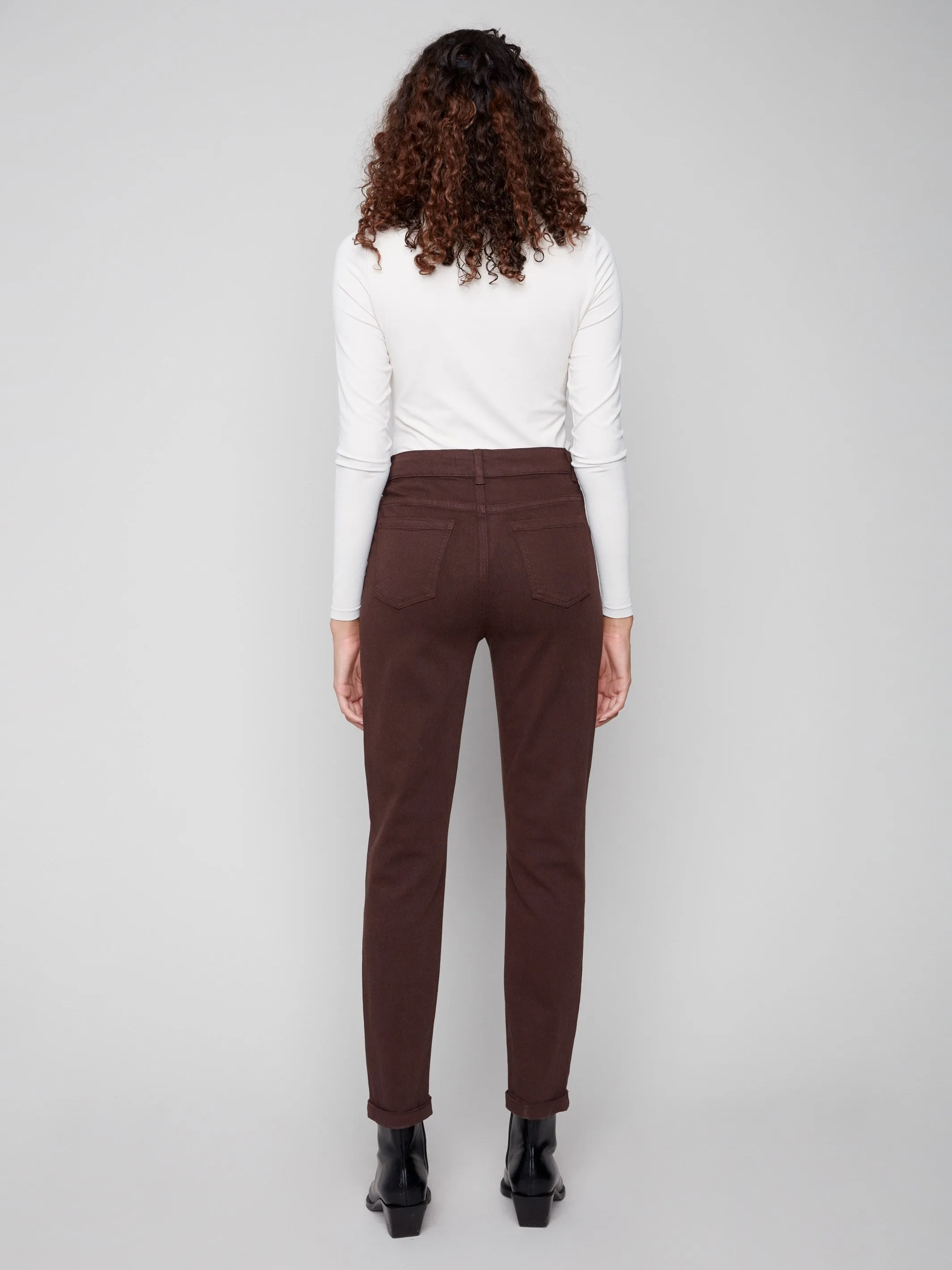 Chill Friendly Affordable Unisex Wear Cuffed Hem Twill Jeans - Mocha