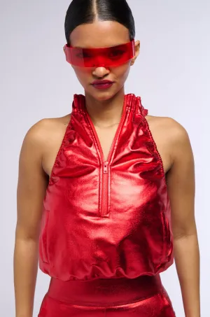 SPACE CADET SLEEVELESS METALLIC ZIP UP TOP IN RED low - efficiency operation Soft Lightness