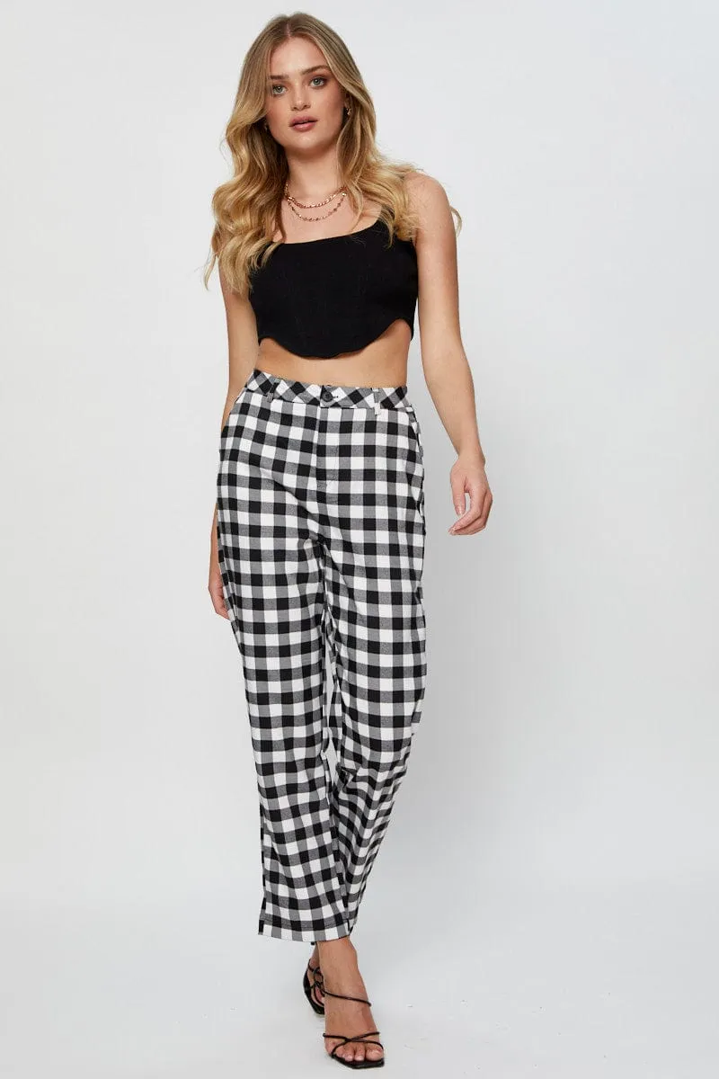 Check Slim Pants High Rise Secure Closures Cozy Touch