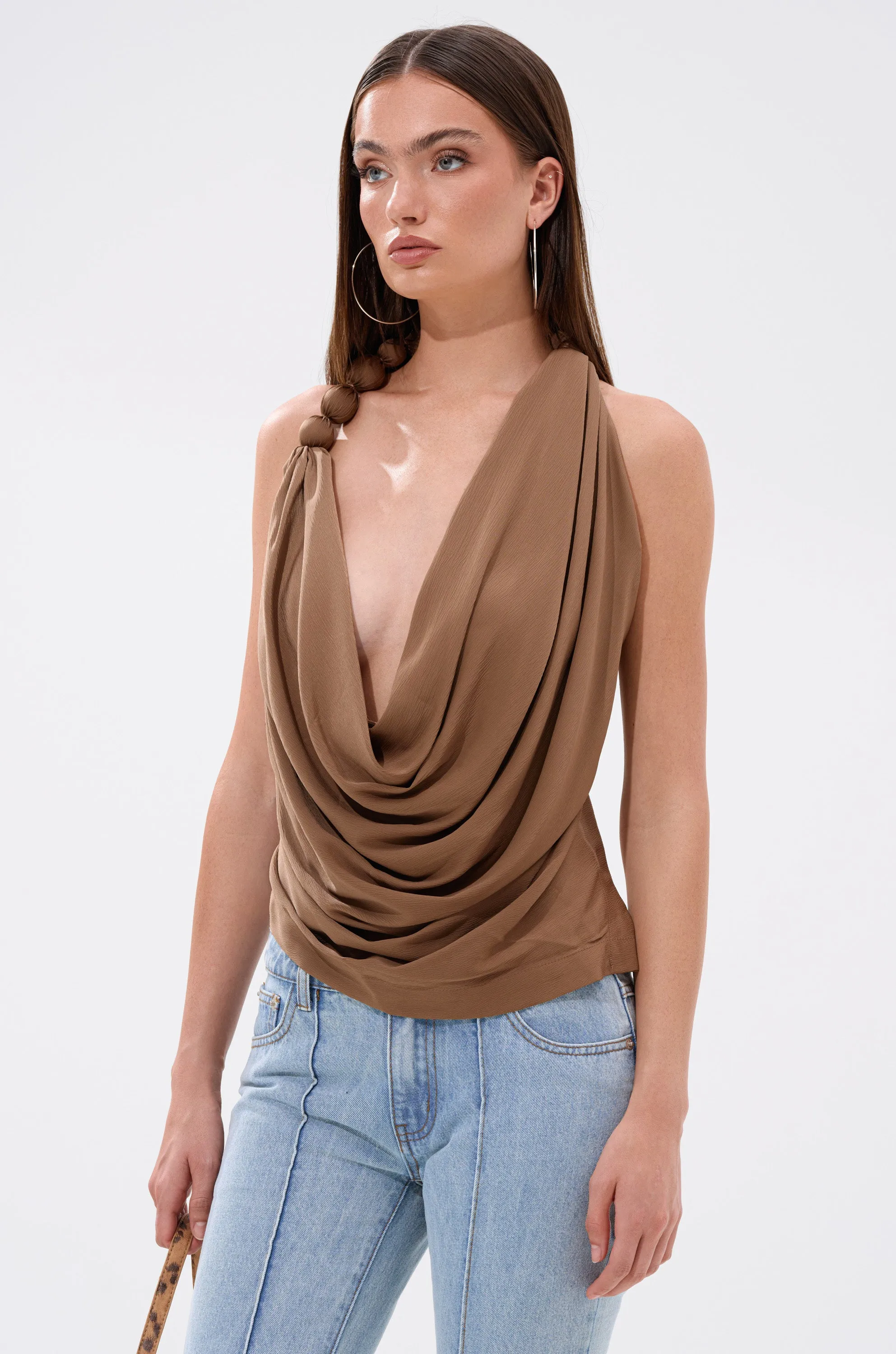 LEXI SATIN COWL NECK BLOUSE border patrol