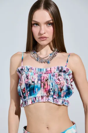 Abrasion Resistant Edges Street Coolness FEMALE FANTASY PRINTED SATIN RUCHED TOP