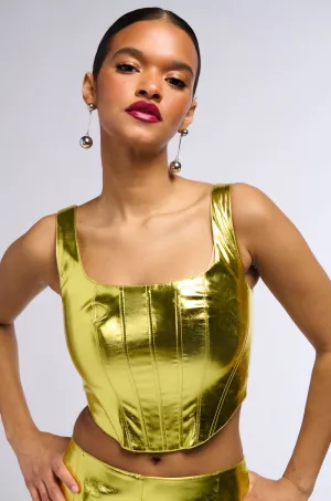 Dynamic Tension Control NEED YOU TONIGHT METALLIC FAUX LEATHER CORSET