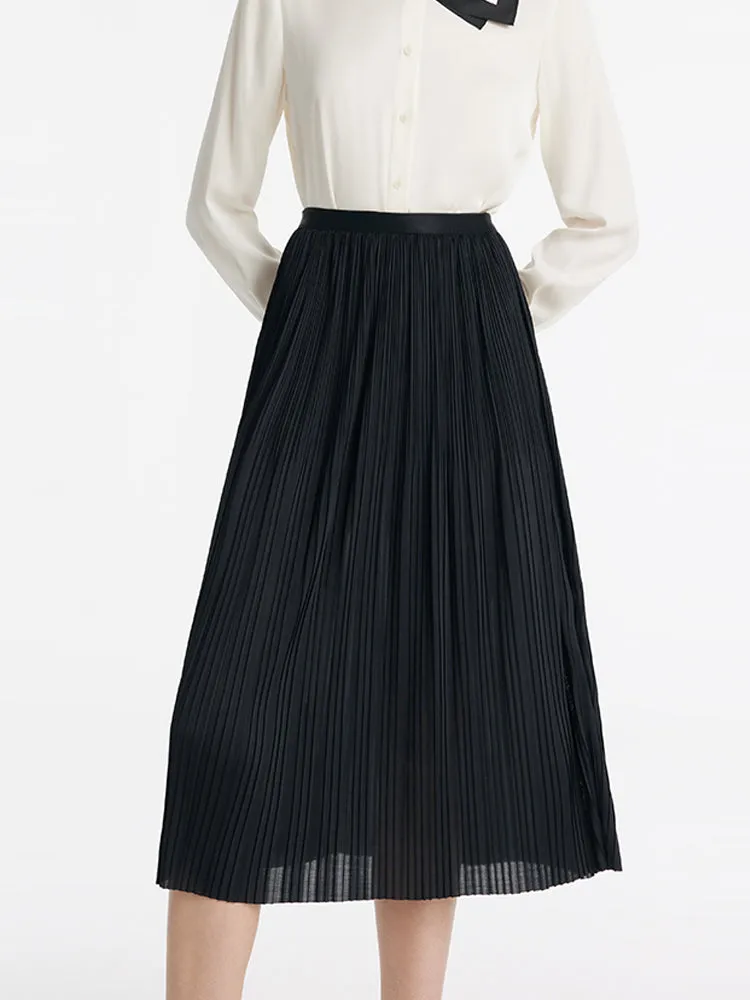 Pleated Women Half Skirt With Elastic Waistband Semi Sheer