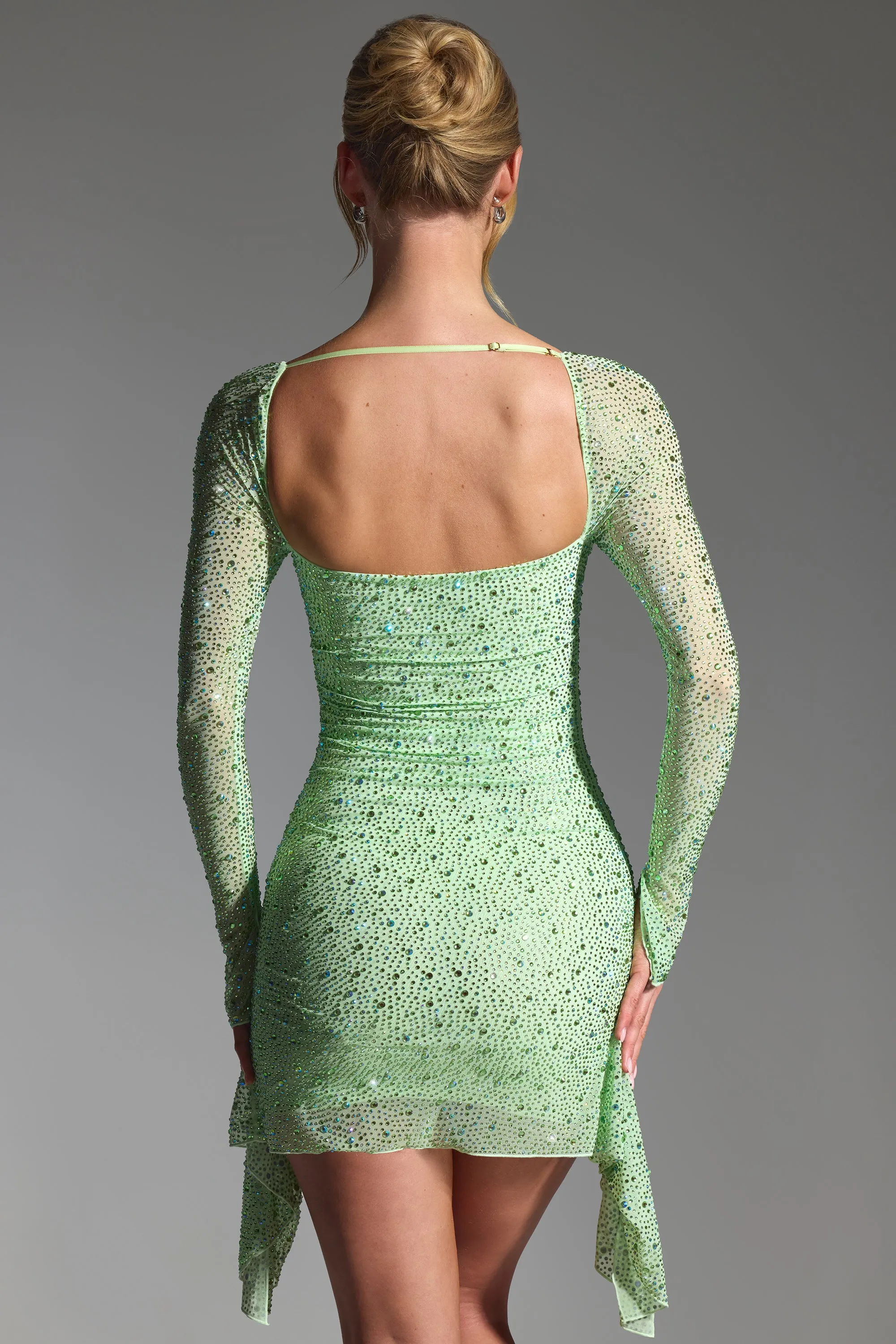 Modern body-hugging short dress Embellished Draped Cowl-Neck Mini Dress in Pistachio