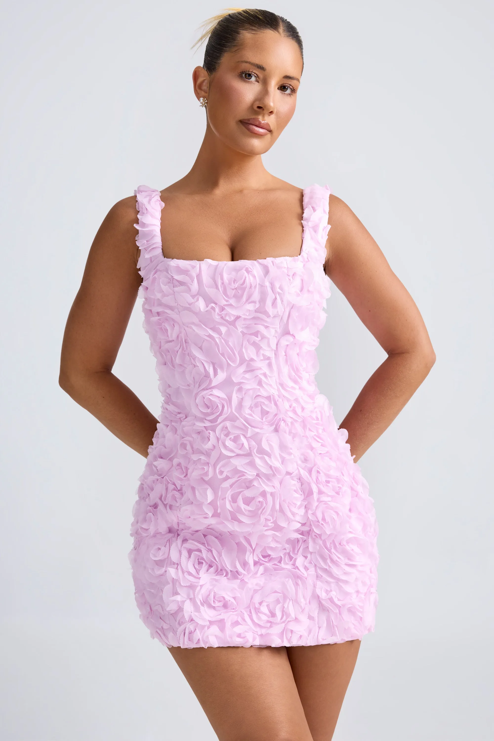 Comfy Design Floral-Appliqu?? Corset Mini Dress in Lilac