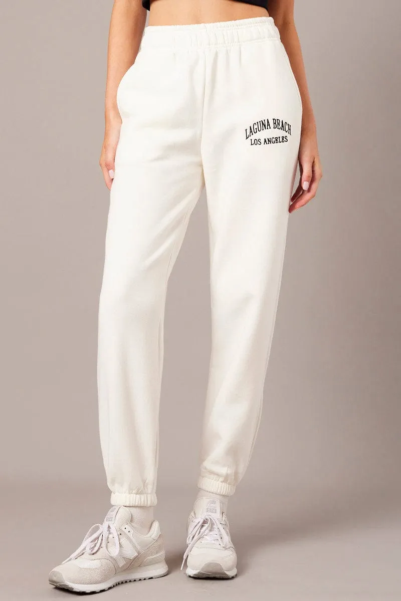 White Track Pants High Rise No Ride Up Design SturdyBeltLoops