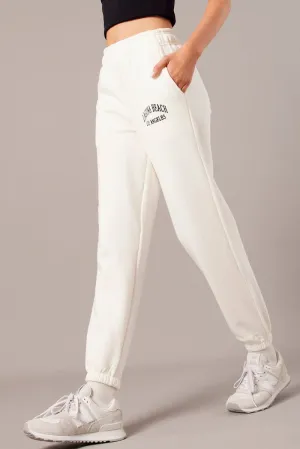 Layered Comfort White Track Pants High Rise