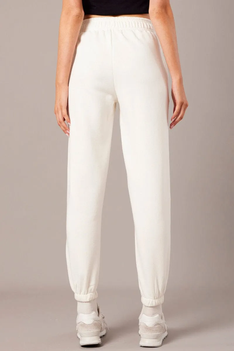 Basic Stretch Work Friendly White Track Pants High Rise