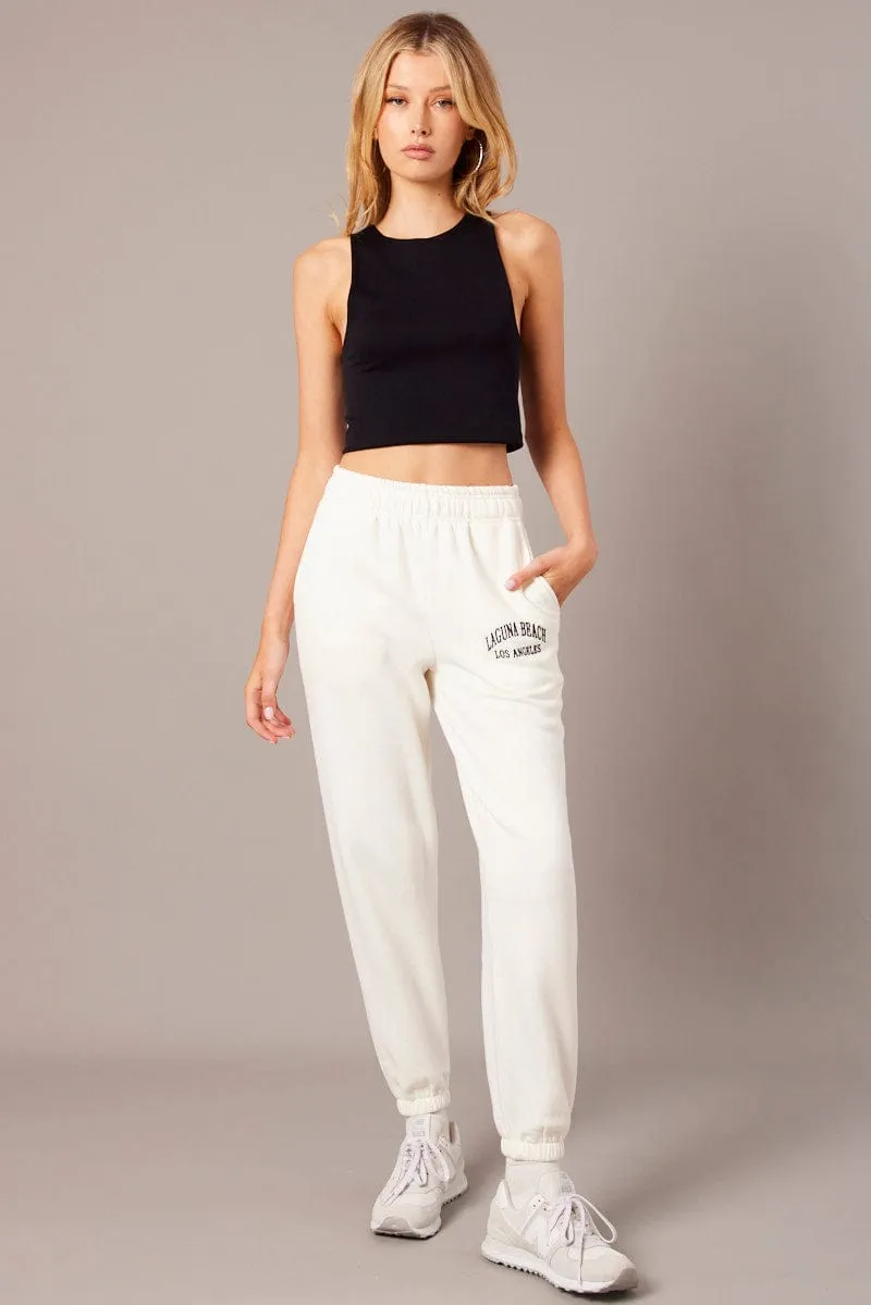 Compression Fit Quality Material White Track Pants High Rise