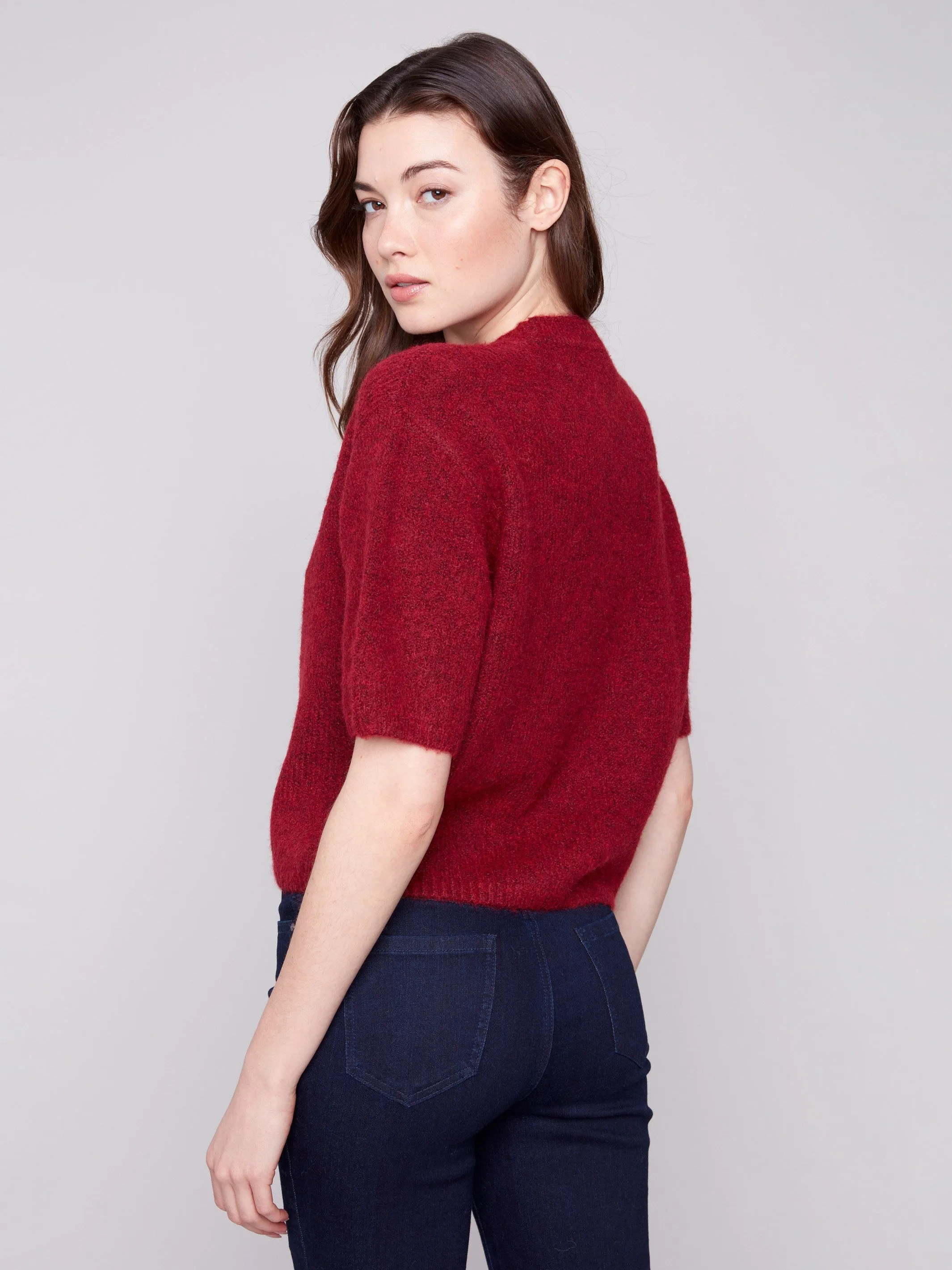 Balloon Elbow Sleeve Knit Sweater - Cabernet Comfy Vibe
