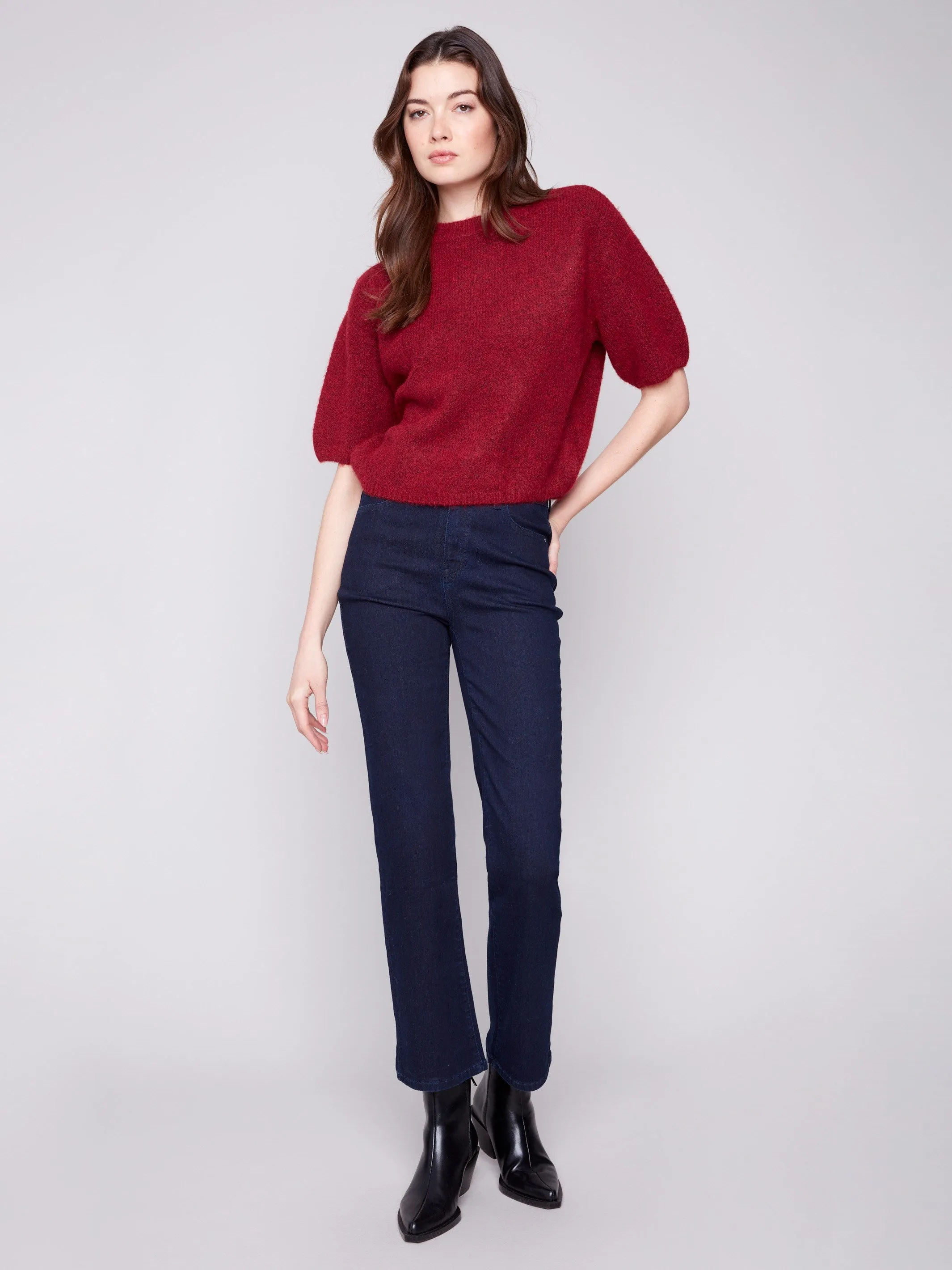 Balloon Elbow Sleeve Knit Sweater - Cabernet Cozy Thermal