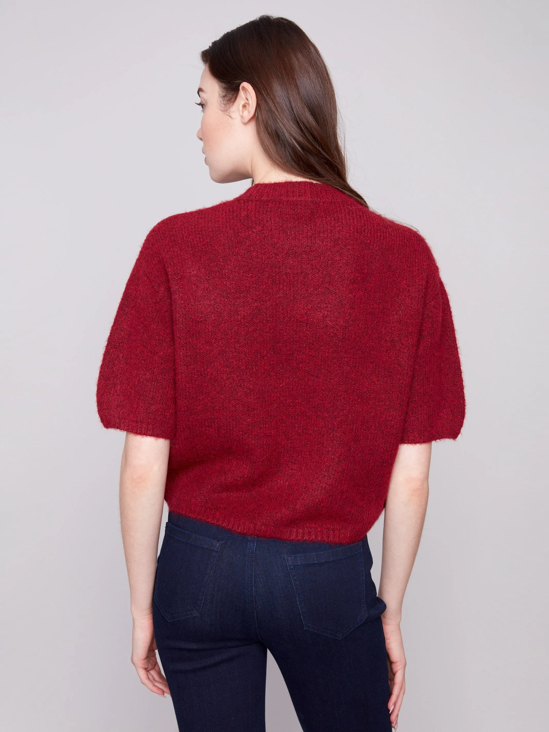 Balloon Elbow Sleeve Knit Sweater - Cabernet Winter Knitwear Cozy Piece