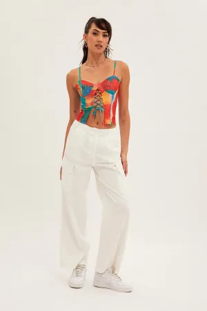 White Cargo Pants Relaxed Wide Leg Essential Wear Stretchy Material