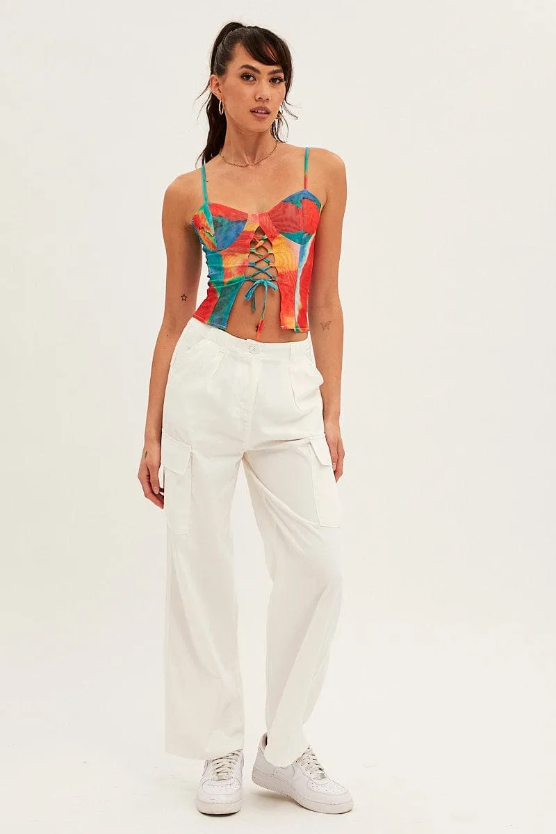 White Cargo Pants Relaxed Wide Leg Functional Comfort MachineWashable