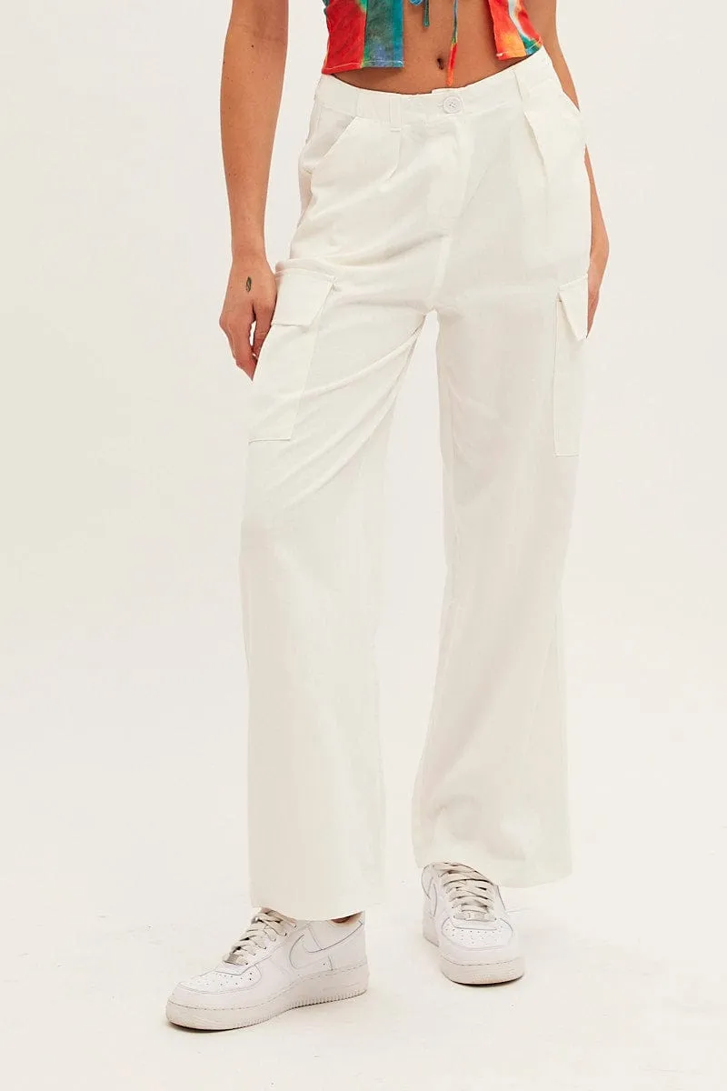 White Cargo Pants Relaxed Wide Leg Chilly Layering City Vibe