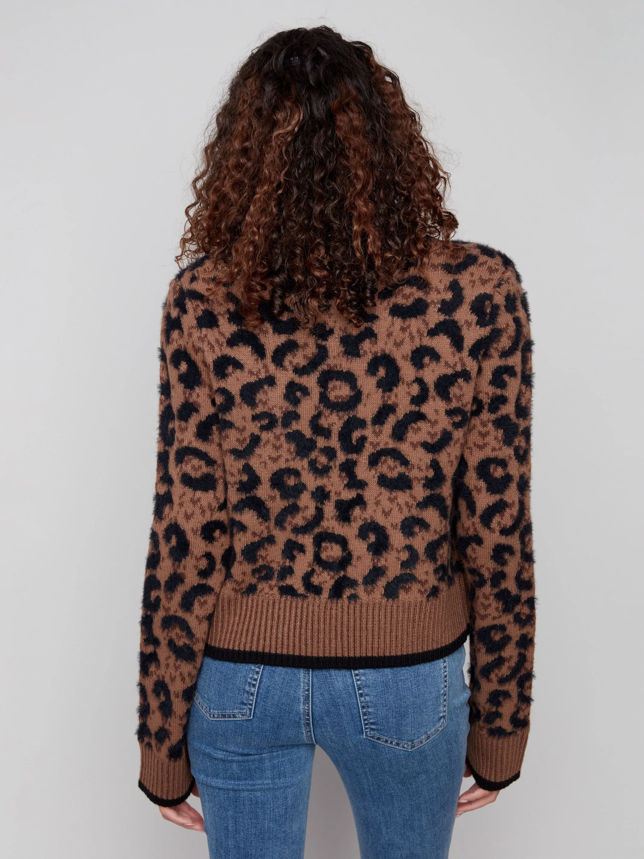 Flexible Design Bow Tie Jacquard Knit Cardigan - Animal