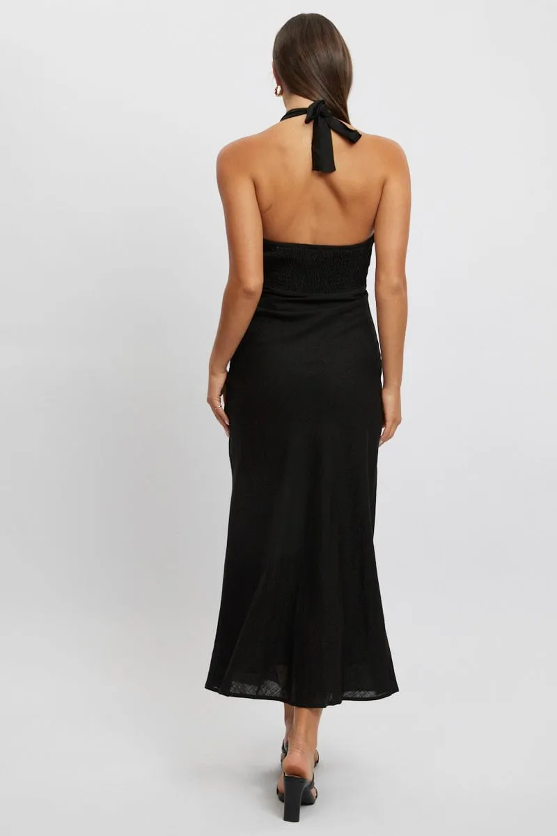 Polished Comfort Light Comfort Black Midi Dress Halter Neck