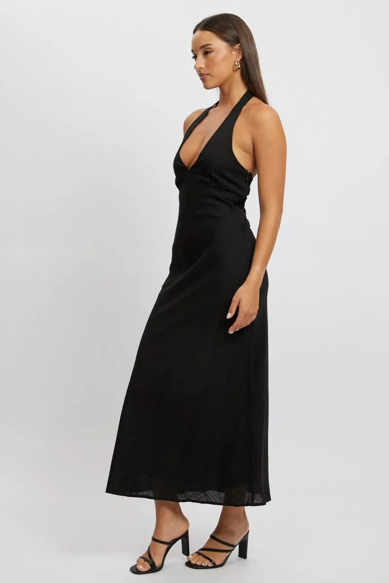 Flattering Fashion Black Midi Dress Halter Neck