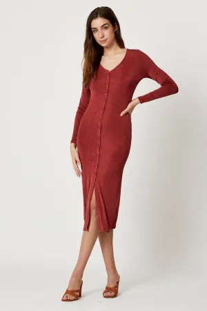 Brown Button Front Slinky Midi Dress Quiet Luxury