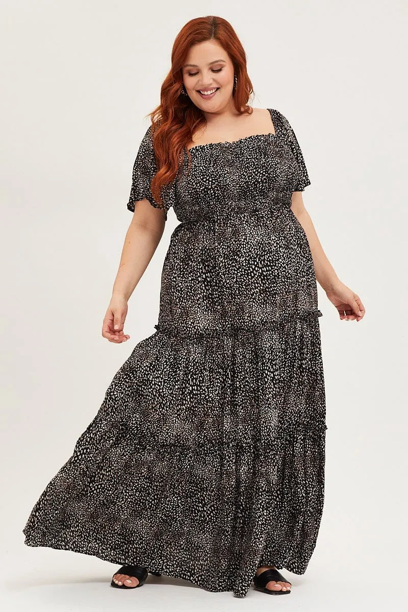 Animal Print Maxi Dress Square Neck Short Sleeve Goddess Glow Perfect for layering or wearing on its own this dress adapts to any season