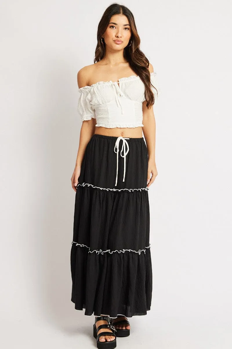 Neutral Look Black Tiered Maxi Skirt