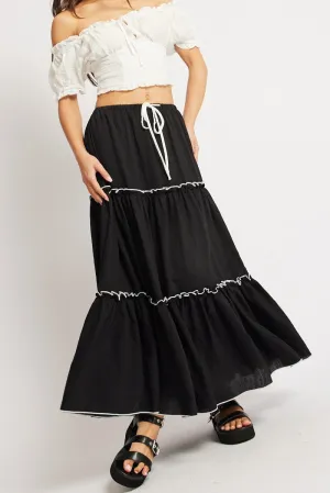 Simple Comfort Black Tiered Maxi Skirt